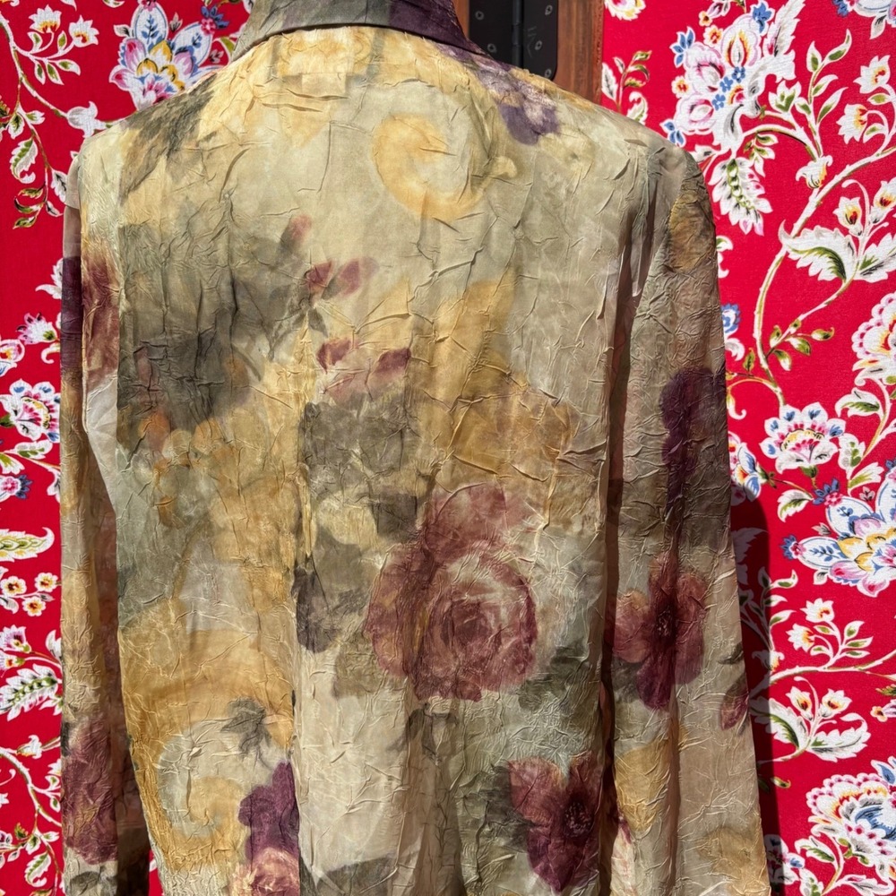 Vintage 90s Crinkle Chiffon Floral Ethereal Whimsigoth Oversize Button Up Blouse - Picture 15 of 15